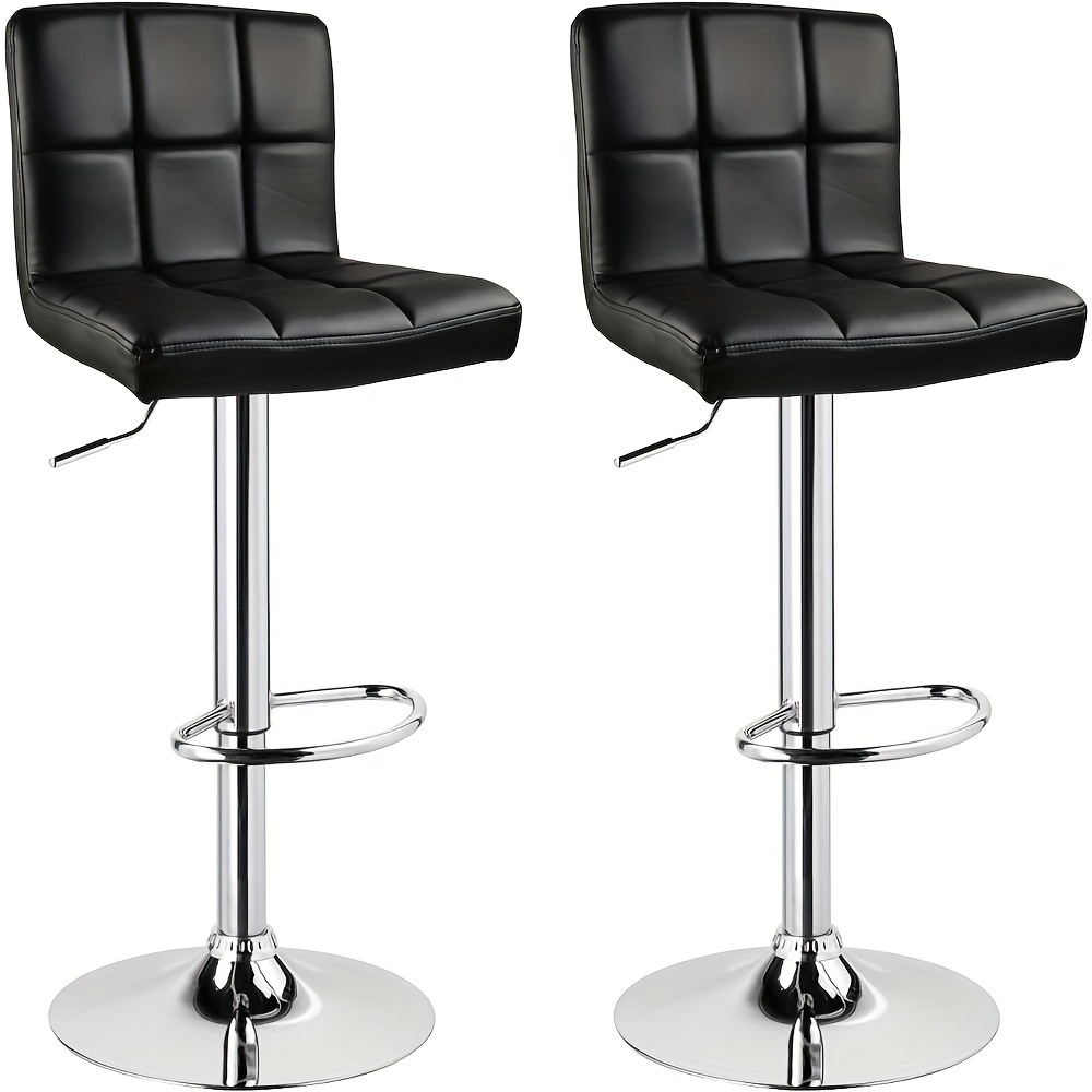 2pcs Modern Adjustable Swivel Bar Stools, Metal Base With Artificial Leather Seat, Chrome Footrest, Counter Height