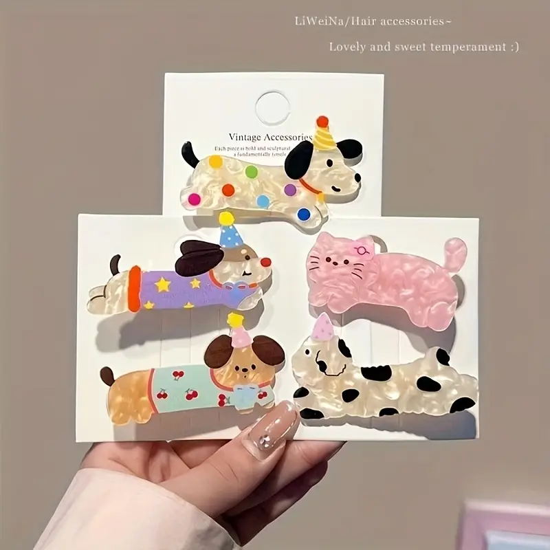 2pcs 3pcs 5pcs cartoon animal hair clip set cat and puppy hairpins cute   clips for women party stylish   bangs barrette fashionable hairstyle accessories birthday gift Product details 2