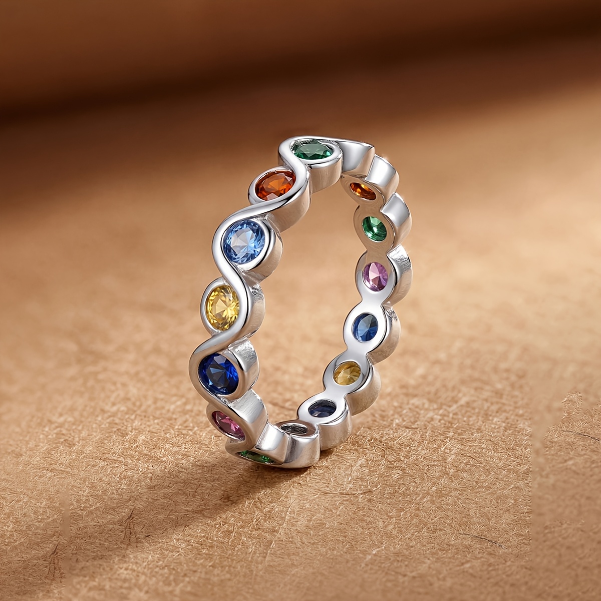 Women's Twisted Colored Synthetic Zirconia Ring, Elegant Gift