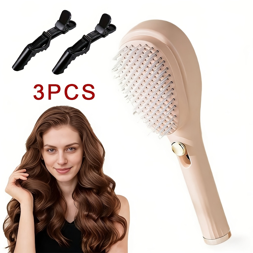 TEMU 3pcs Women' Comb Set, Including -cleaning Retractable Comb And 2 Multi-functional Hair Clips With Positioning Zones, Featuring Air-cushion