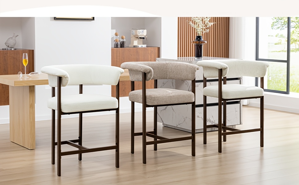 KERDOM 26'' Tall Bar Stools, Upholstered in Linen Fabric with Backrest And Footrest, Spacious Cushion Seat for Kitchen Islands, Dining High Chair for Restaurant Counters, Curved Back Support