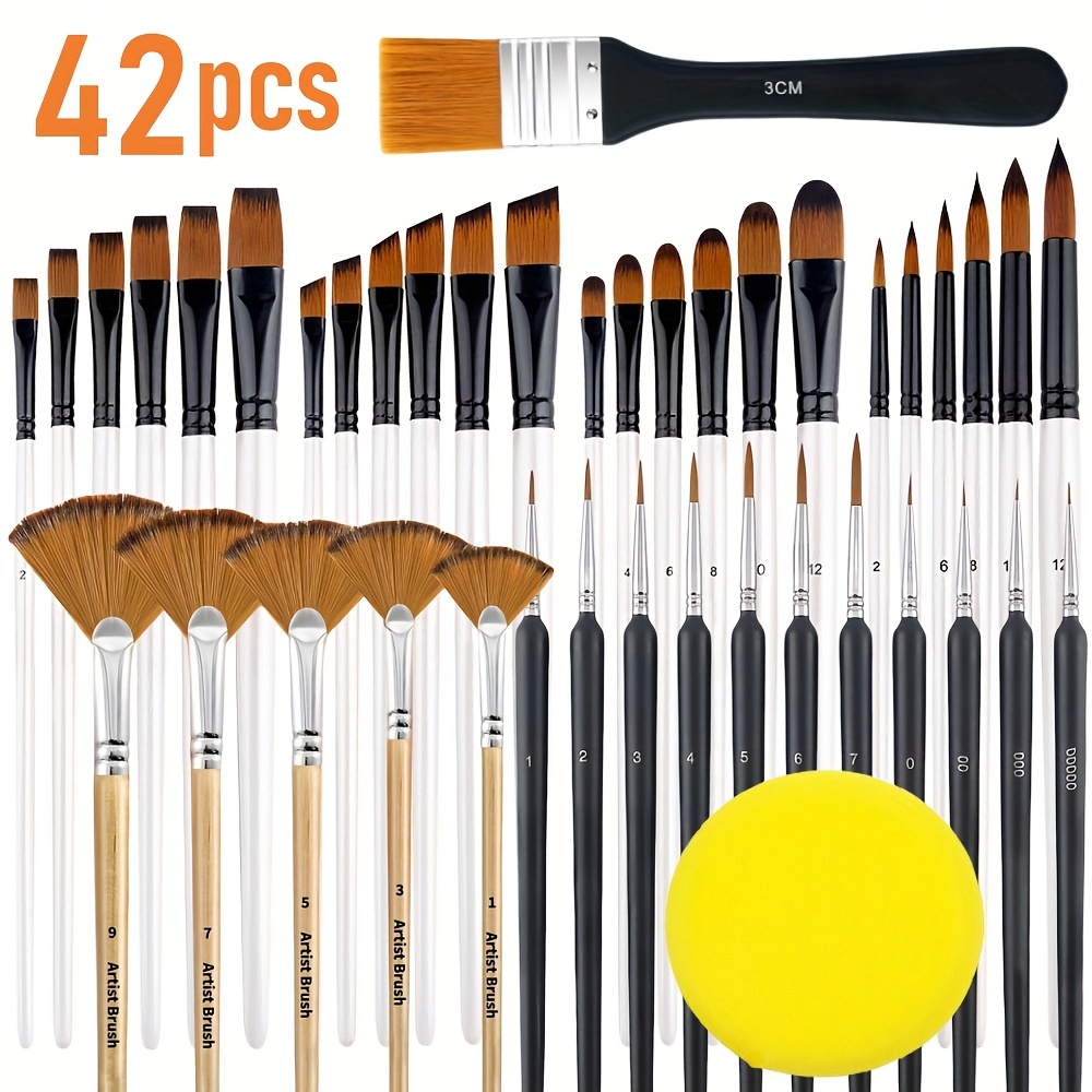 

42pcs Paint Brushes Set For Artists And Beginners, Suit For Acrylic Painting, Watercolor, Oil, Gouache, Brush Tip Contain Flat, Round, Angle, Filbert, Fan, Detail Brushes.