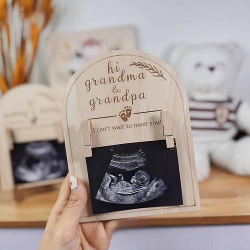 cute keepsake wooden ultrasound frame double sided suitable for pregnancy announcement and party light yellow