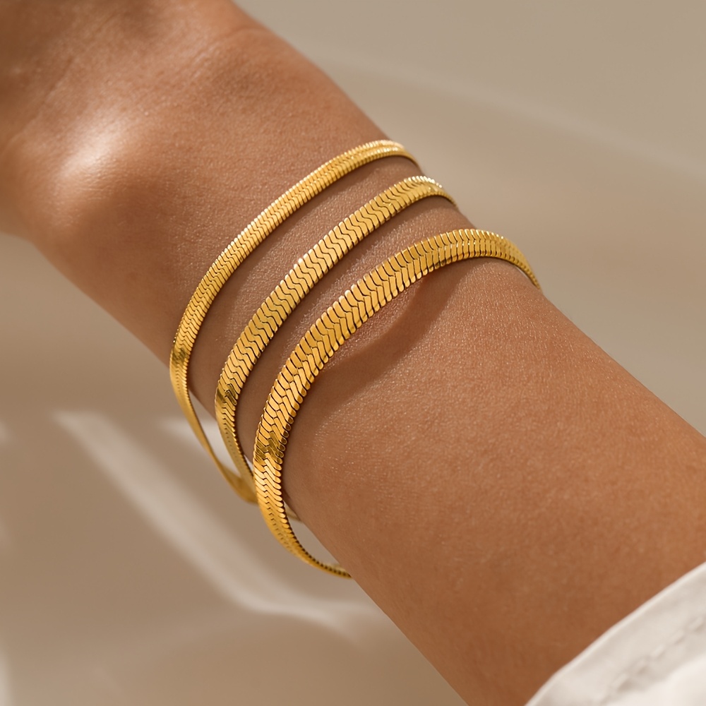 Stainless Steel Flat Bone Chain Bracelet for Women