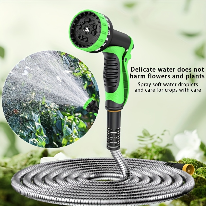 25 50 100   heavy duty stainless steel garden hose 304 grade 10 function nozzle brass joint leak proof stab proof non winding lightweight and foldable storage suitable for outdoor use car washing pet cleaning and yard cleaning