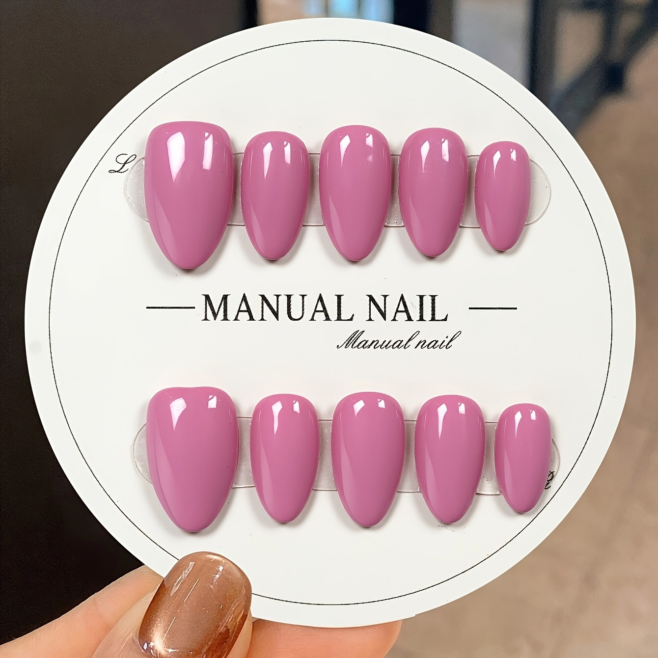 TEMU 100% Handgemaakte Korte Vierkante Druk-op Nagels, met een Schattig Kort Nagelontwerp in -stijl voor de Zomer. Deze Nude-melkroze Glanzende