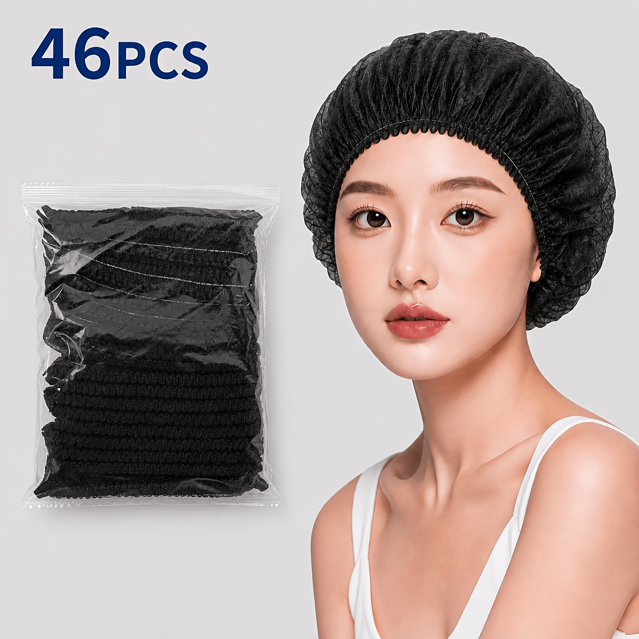 TEMU 46pcs Disposable Portable Nonwoven Hair Protection Cap, Bath Cap, Soft Breathable Elastic Dustproof Cover, Suitable For Salons, Spas, Beauty