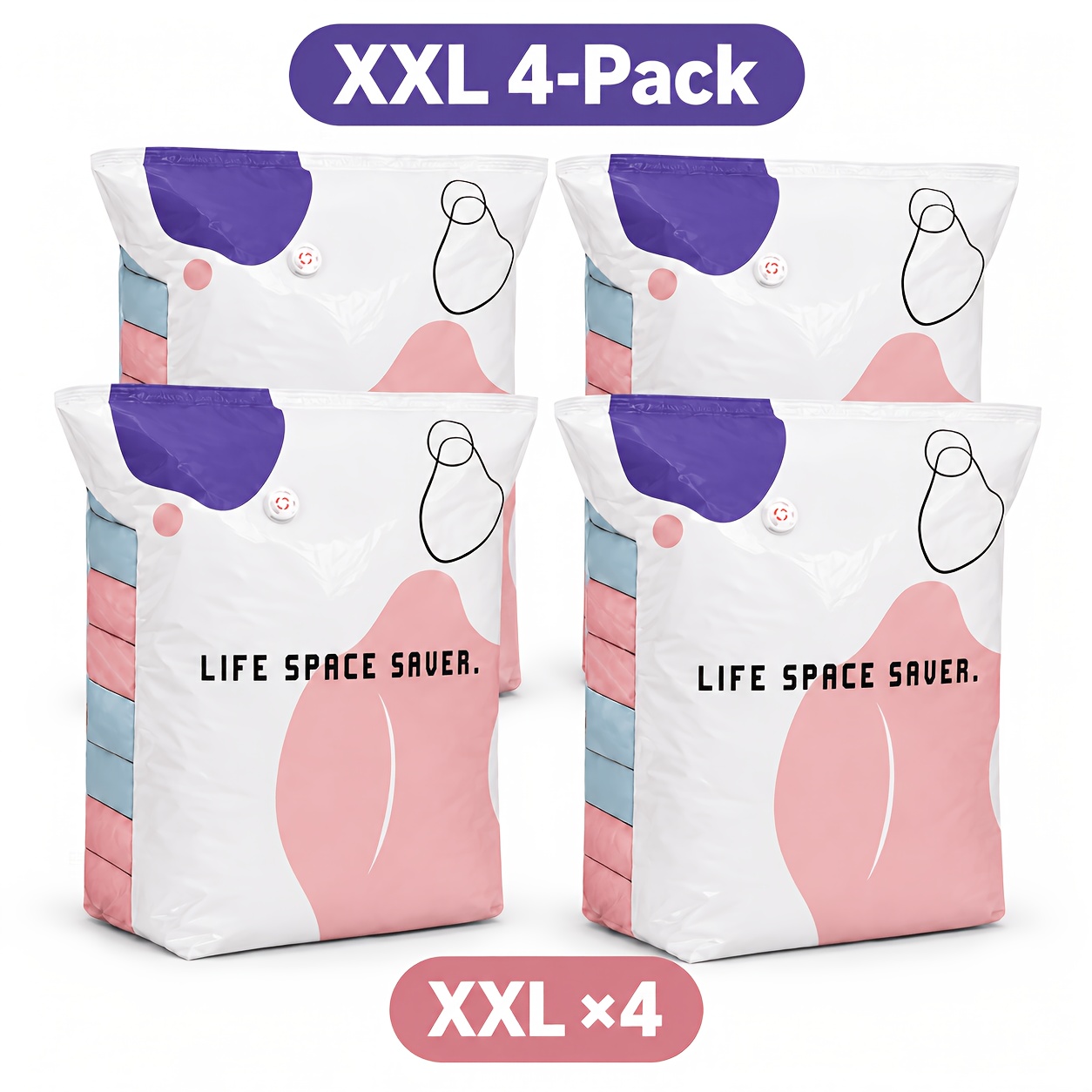 TEMU 4pcs Vacuum Storage Bags, Suitable For Clothing And Blankets. Large Capacity, Heavy-duty, Pump-free Compression Bags With - For Quick