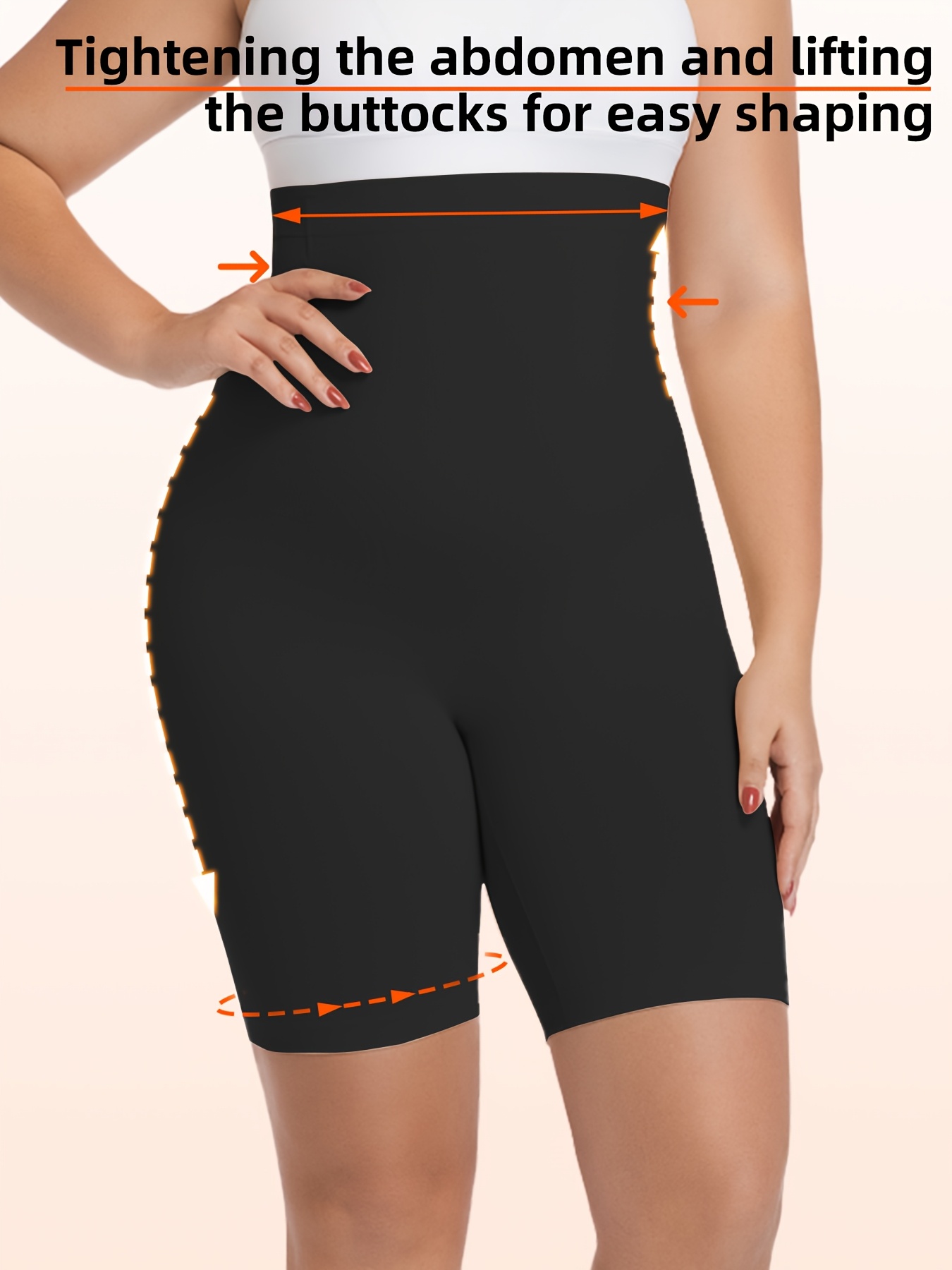 1pc Plus Size Women'S High-Waisted Shaper Shorts, Tummy Control and Butt Lifter, Thigh Slimmer, Knit Polyamide Fabric, Solid Color, High Support Body Shaper