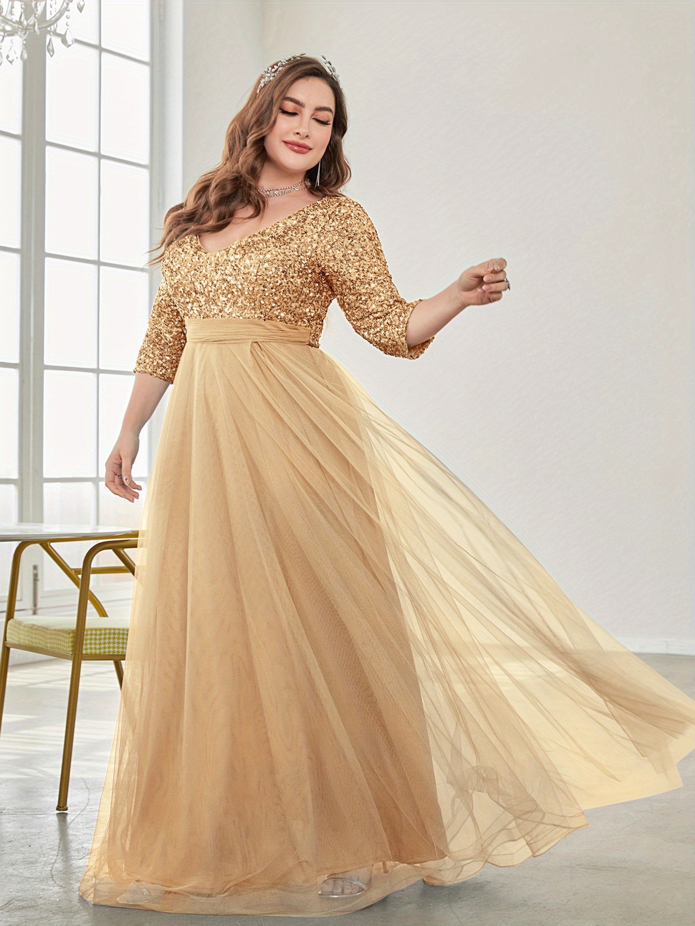 slim fit dress slacks Gold Sequin Plus Size Maxi Dress
