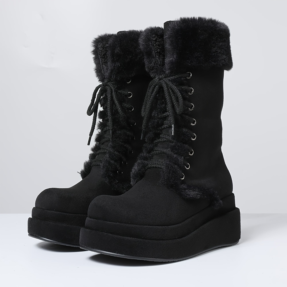 fur suede womens snow boots wedges high heeled platform Temu