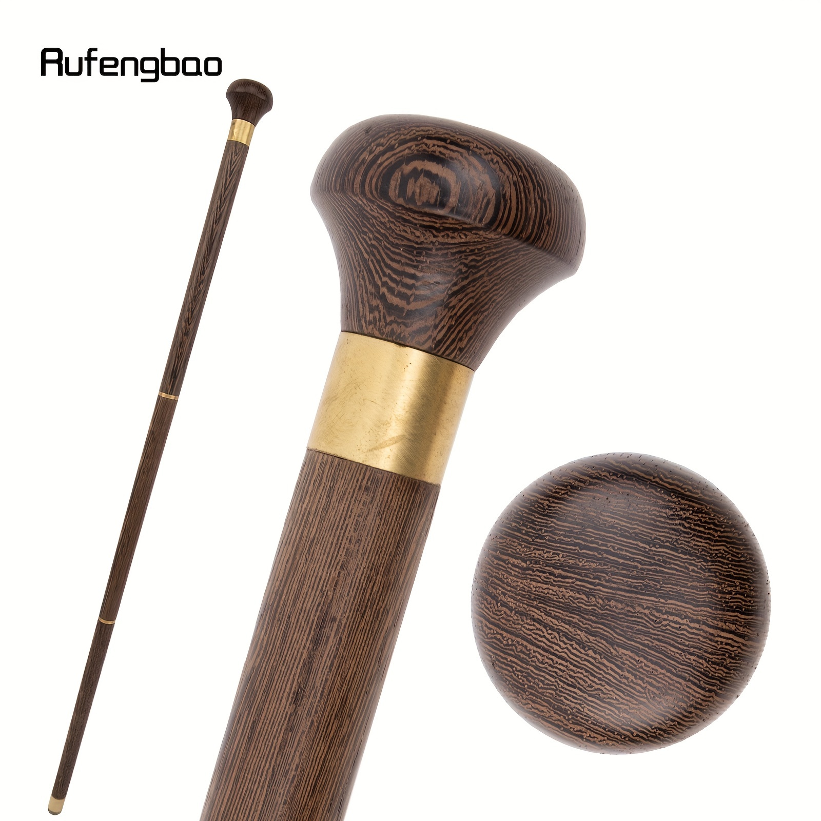 

Brown Round Wooden Traditional Three-section Fashion Walking Stick, Decorative Cosplay Party Wood , Halloween Mace Wand Crosier 88cm