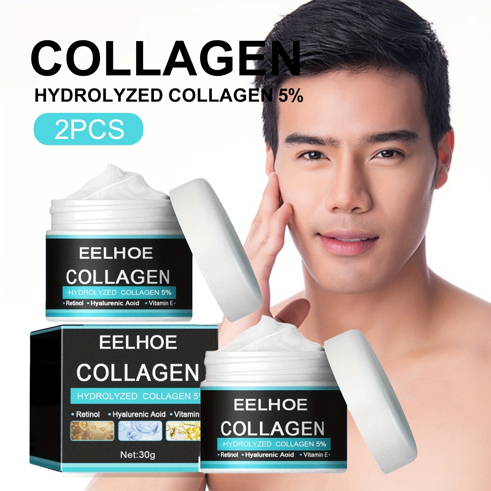 EELHOE 2 Men'S Moisturizing Cream - 100g, Glycerin, Retinol, Hyaluronic Acid And Vitamin E, Deep Moisturizing Facial Skin, Suitable For All Skin Types, The Ideal Gift For Boyfriend, Father'S Day Gift - 50g/piece