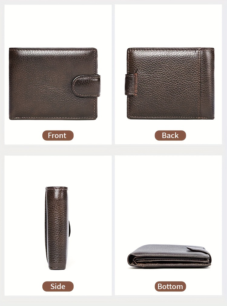 Men'S Genuine Leather Wallet, Minimalist Multi-Grid Card Case, Top Layer Cowhide Short Wallet