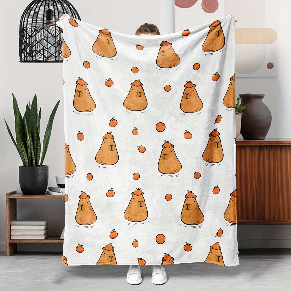 

1pc Interesting Capybara Theme Flannel Blanket, Digital Printing Pattern, Soft Warm And Comfortable Sofa Bed Office Blanket, Small Cover Blanket, Lunch Blanket, Gift Blanket