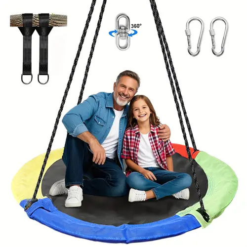 1pc large size 43 saucer 360 rotate flying saucer swing with swivel hanging straps adjustable ropes round mat spinner swing for set childrens day gift