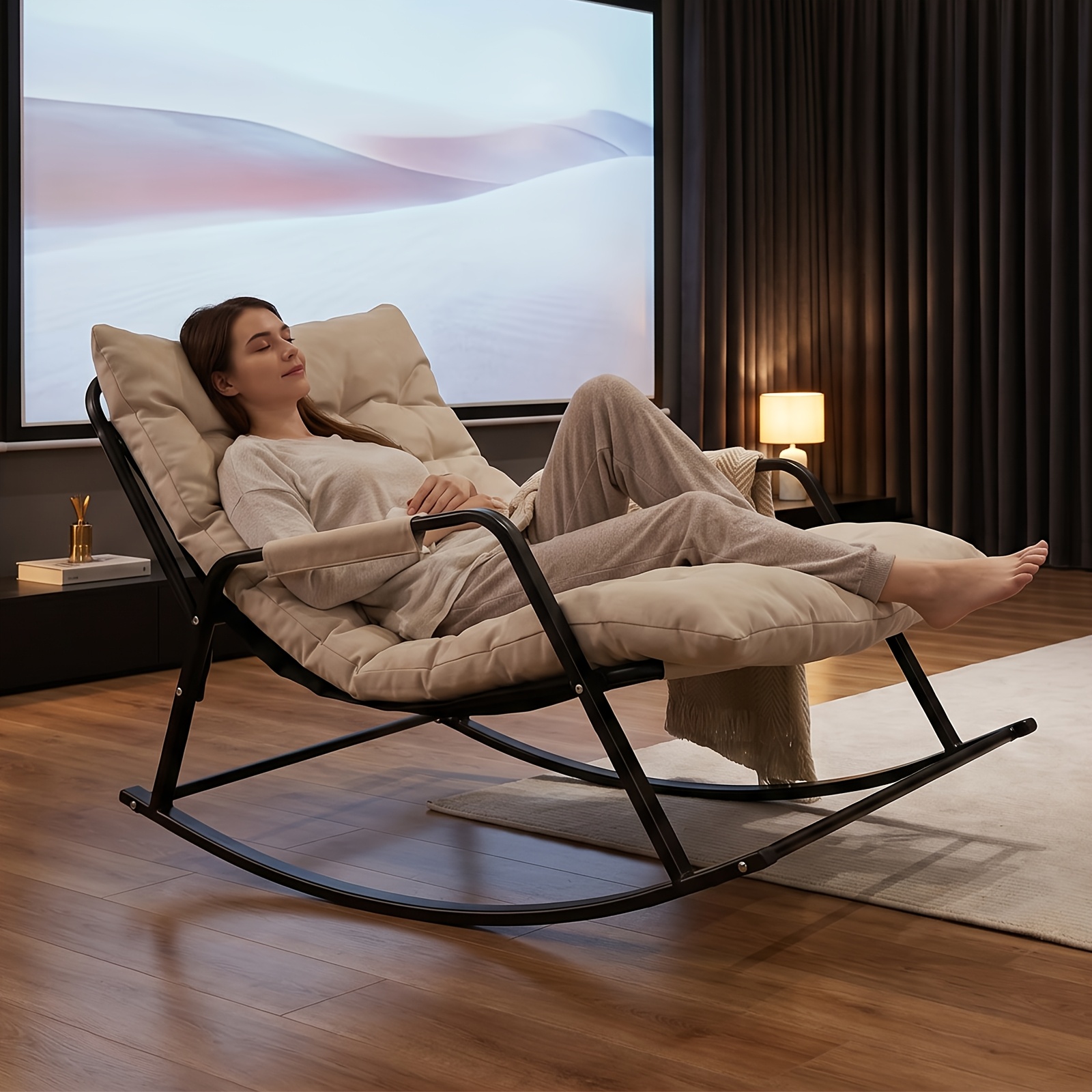 Home Theater Seating, Oversized Rocking Chairs for Indoor And Outdoor Use, Modern Metal Lounge Rocking Chairs with Thick Cushions, And High-back Rocking Chairs Suitable for Living Rooms, Patios, Porches, Gardens, And Backyards