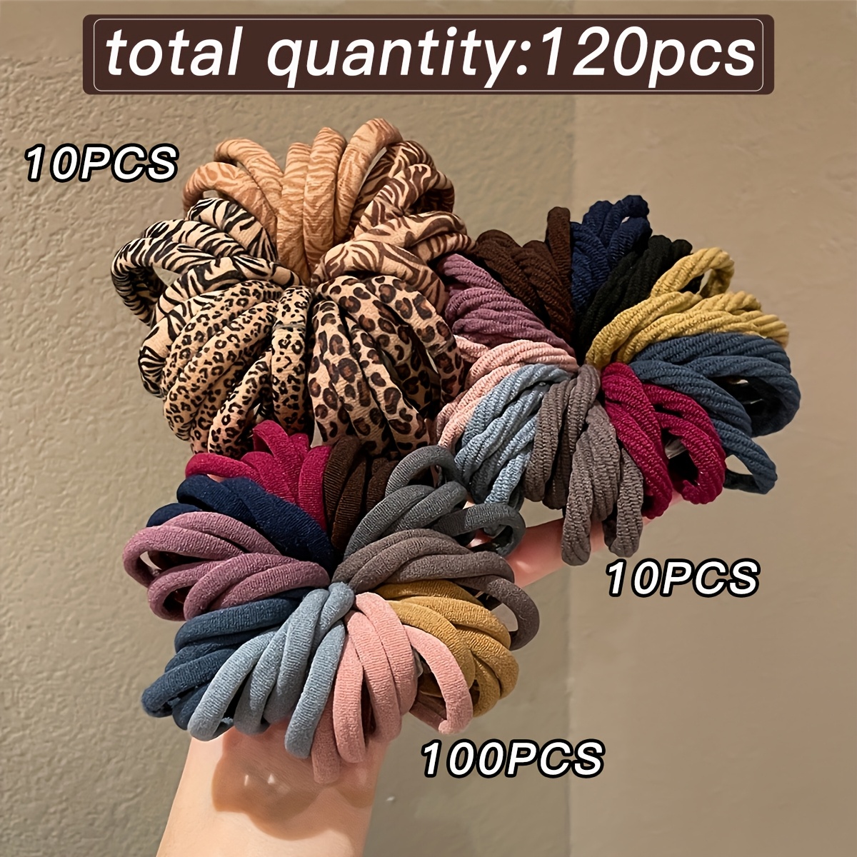 Image of 120pcs Women's Leopard Print Multicolor Hair Ties, Thickened Spiral Hair Ties, High Elasticity, Women's Hair Accessories, Suitable For Hairstyles, Suitable For Daily Casual Use.