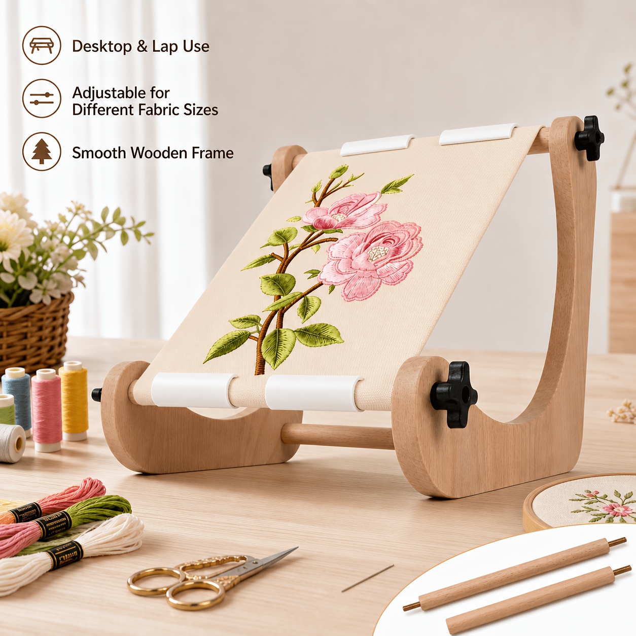 Adjustable Wooden Embroidery Table Stand