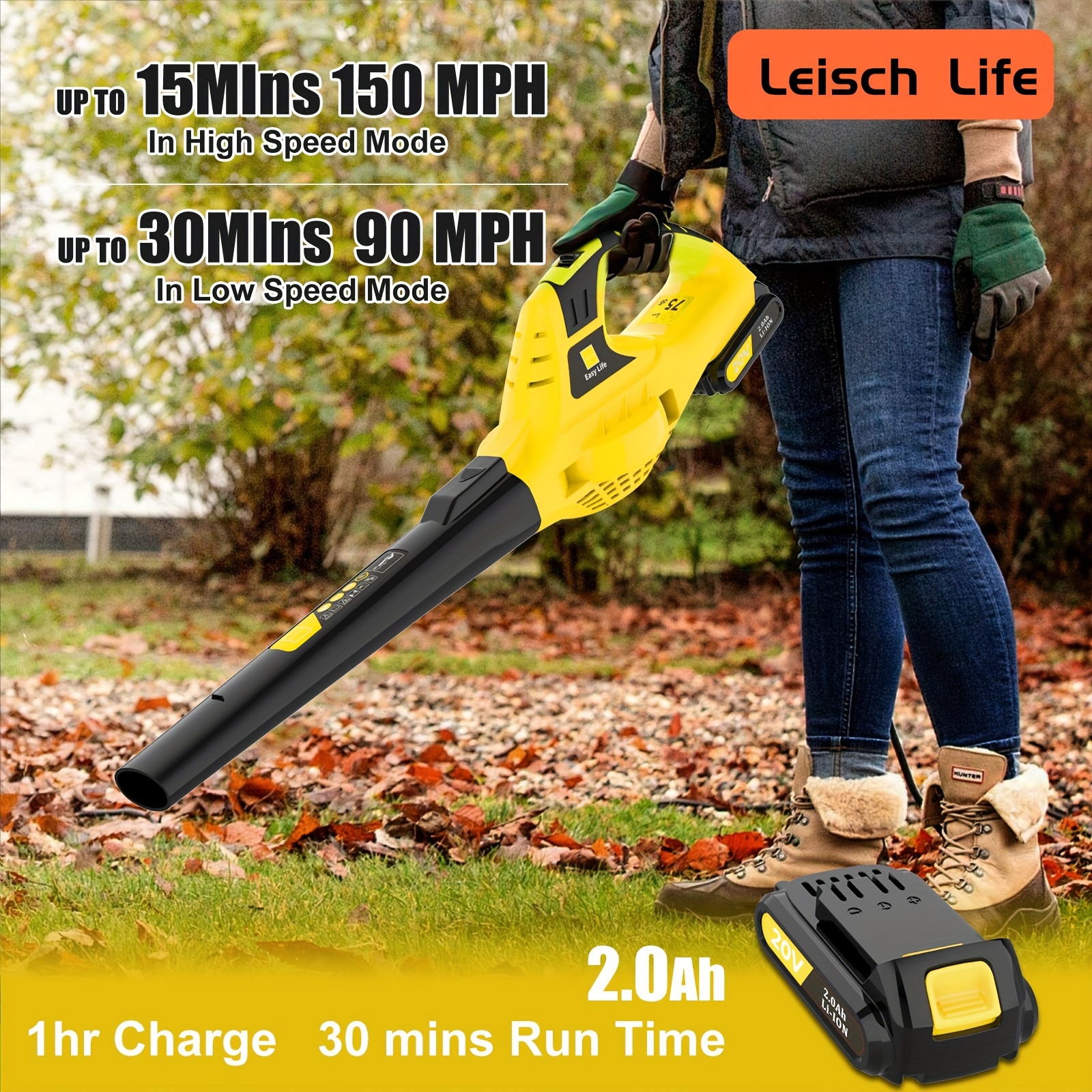 

Leaf Blower Cordless - 21v Electric Cordless Leaf Blower With Batterie And Charger, 2 Mode, 2.0ah Lightweight Battery Powered Leaf Blowers For Lawn Care, Patio, Blowing Leaves