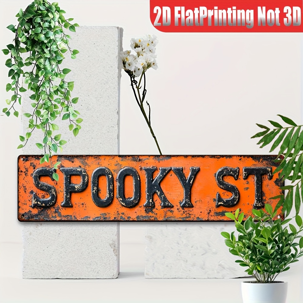 TEMU 2d Flat, 2d Flat Design, Single Piece, Spooky St, Halloween Ornaments, Metal Art Signs & Plaques, Fun Street Sign, Home Additions, Room