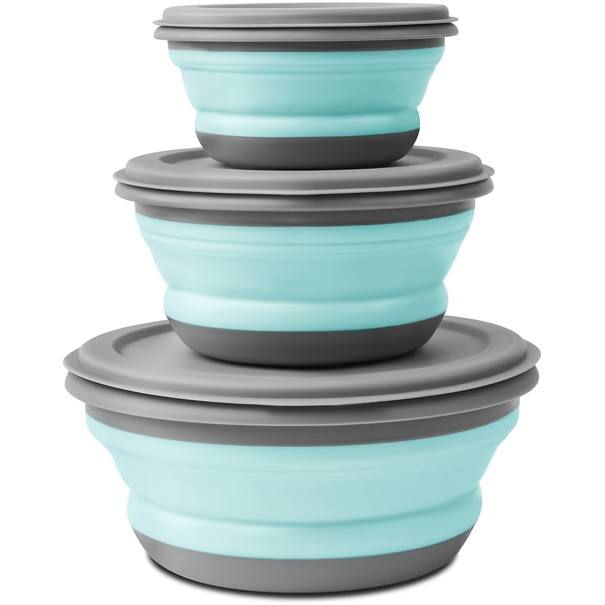 Image of 3pcs Collapsible Camping Bowl, Portable Bowl With Lid, Folding Bowl, Portable Salad Bowl, Folding Lunch Box For Camping, Kitchen, Hiking