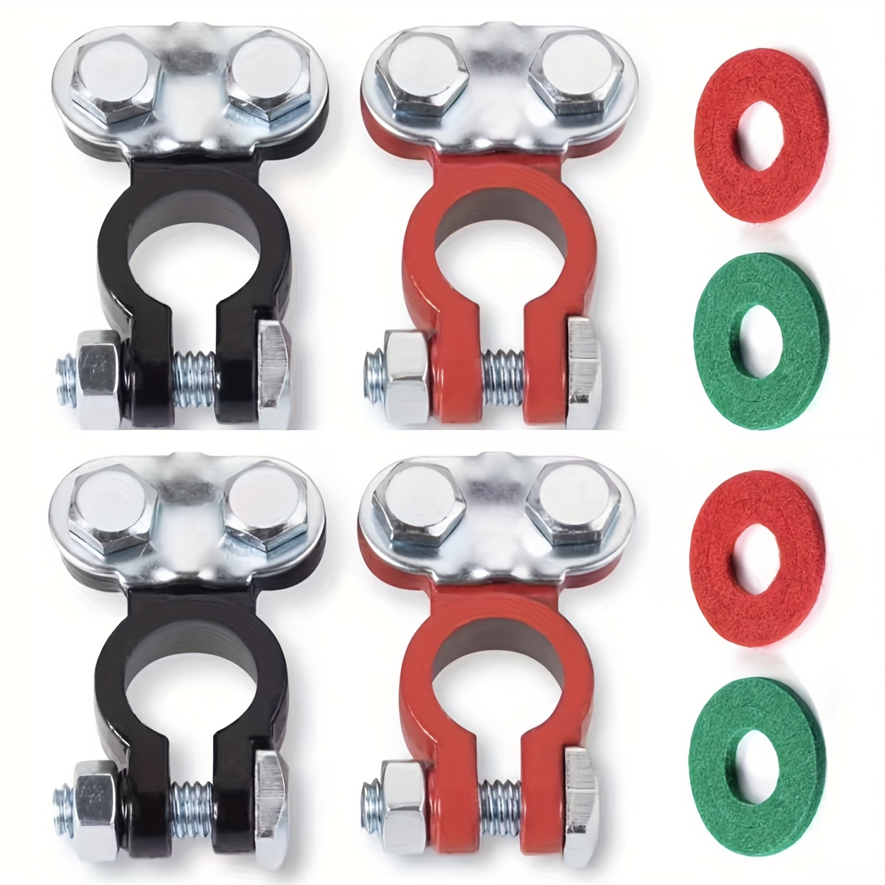 Image of Battery Terminal Connector, 4pcs Anti-corrosion Automotive Battery Terminal Clamp Connector, Adjustable Positive And Negative Battery Post Connector, Replacement Auto Parts