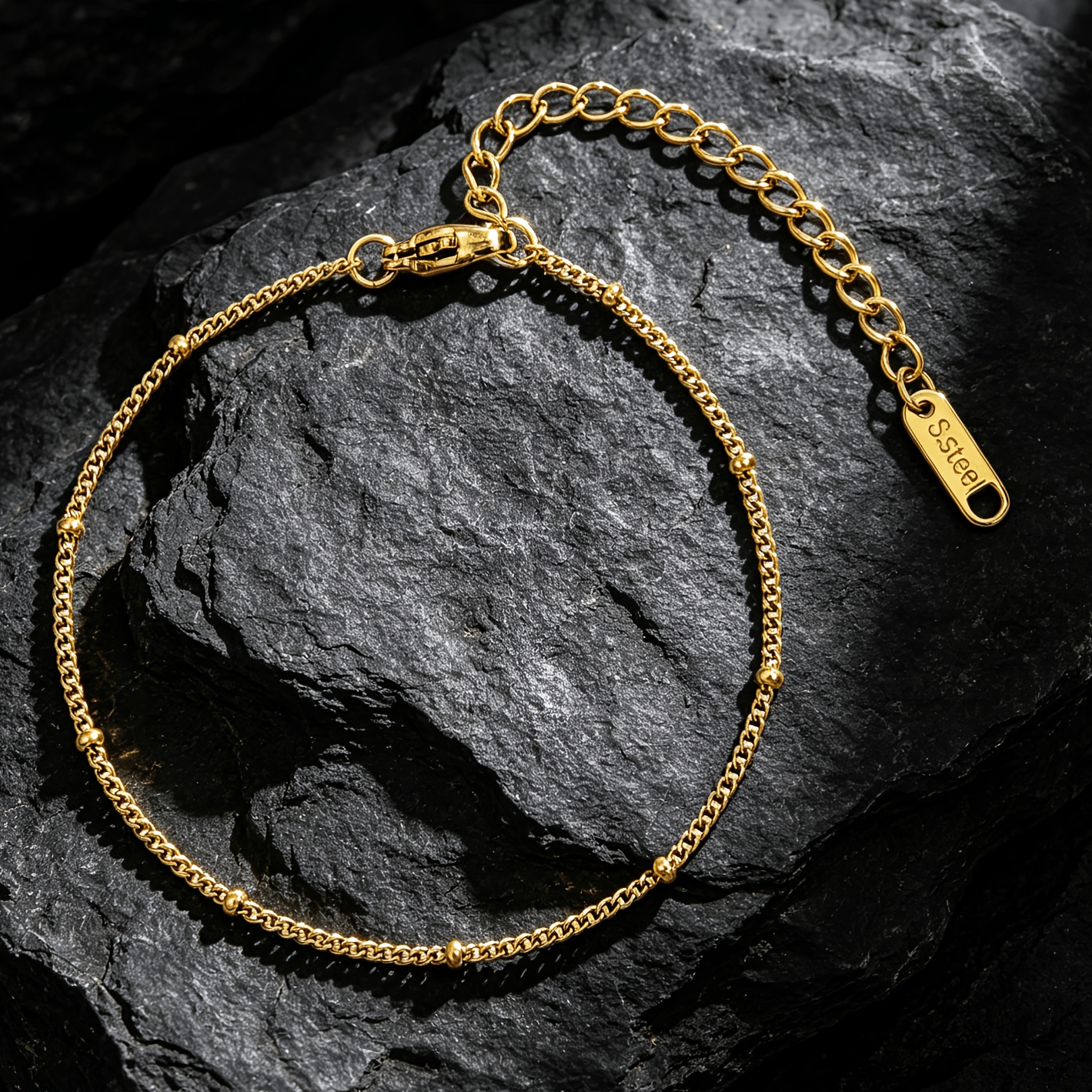 2pc Elegant Stainless Steel Flat Bead Toe Bracelet Set