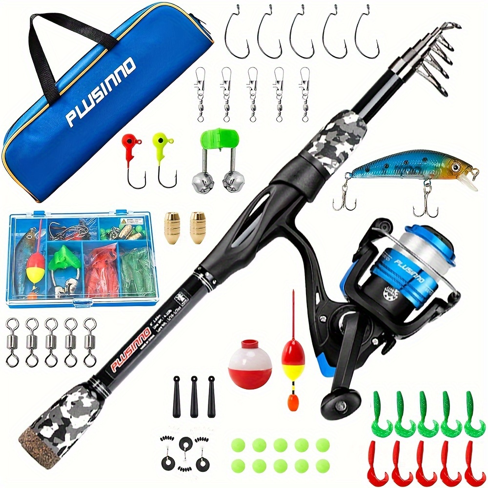 Kids Fishing Pole Kit Portable Telescopic Fishing Rod Tackle Combos Full  Kits With Soft Bait Travel Bag For Boys Girls Youth Red