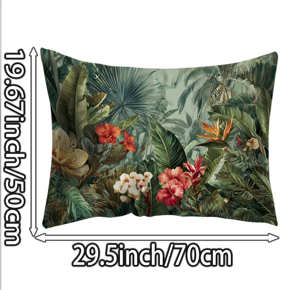 TEMU 1pc- Tropical Plants And Colorful Flowers Double-sided Printed Silk Pillowcase/home Decoration/pillow Cover/silk/ice Feeling/retro/pillowcase