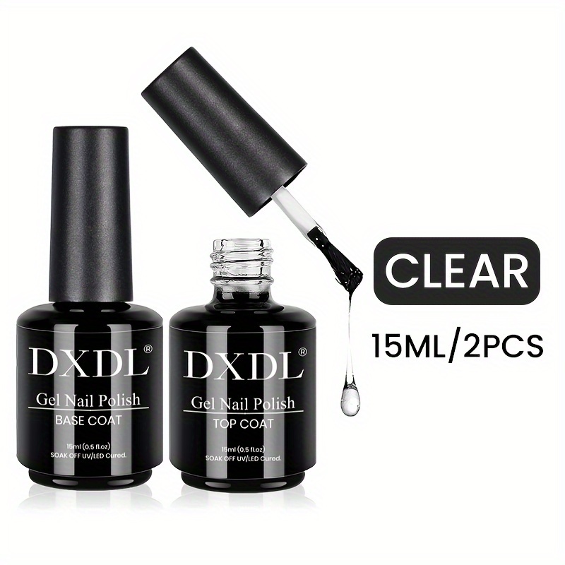 Image of Dxdl 2pcs 15ml Base Coat And Set For Gel Nail Polish, Gel Nail Polish, Glossy Shiny Nail Polish Soak-off Long-lasting For Gel Nail Polish Manicure