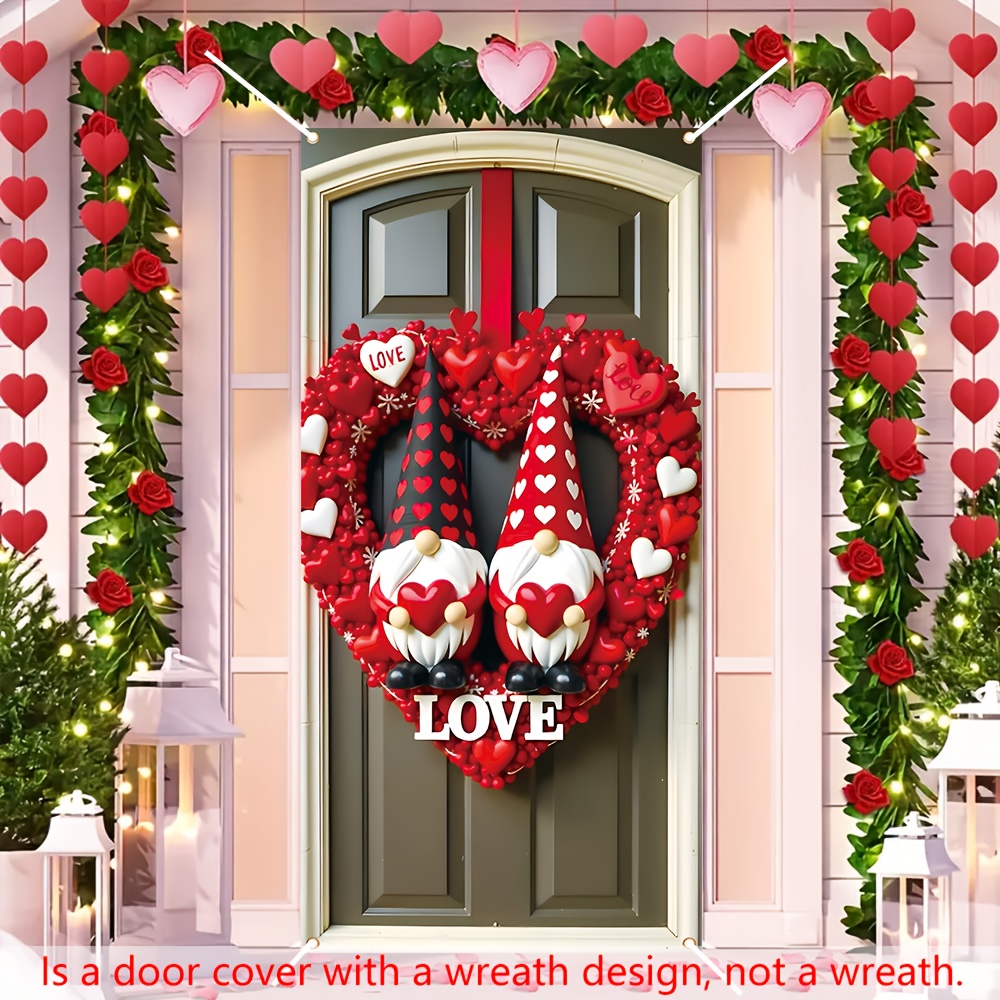 

1pc Heart-shaped Valentine's Day Door Cover, 35.4" X " Polyester Multipurpose Indoor/outdoor Decoration, Love Wreath Design Porch Banner