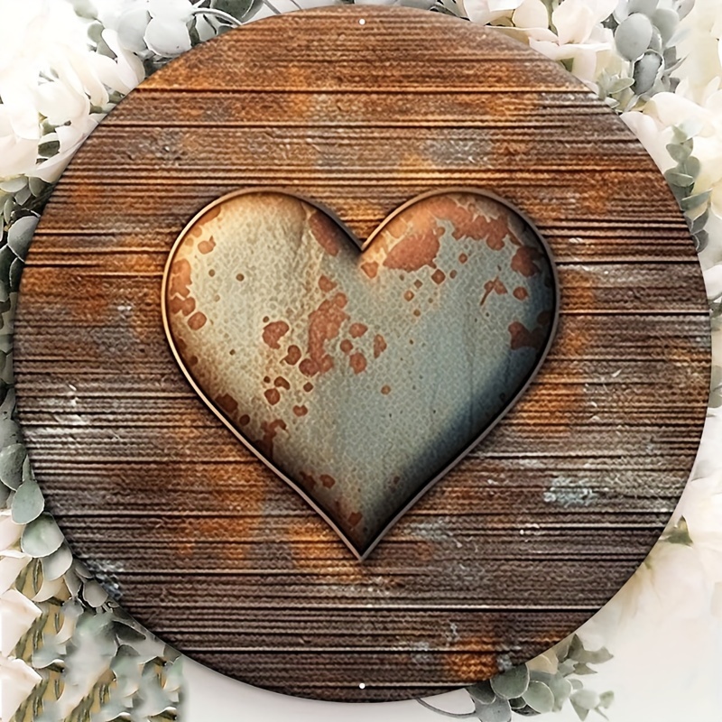 

1pc 8x8inch Aluminum Metal Sign, Heart And Button Metal Wreath Sign, Decorative Wall Poster, For Garden Bedroom Bathroom Garage Cafe Office Decor