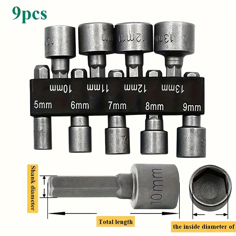 Image of Versatile And Durable 9pcs Crv Nut Driver Set, 5-13mm Change 1/4" Hex Shank - Ideal For Efficient And Professional Projects