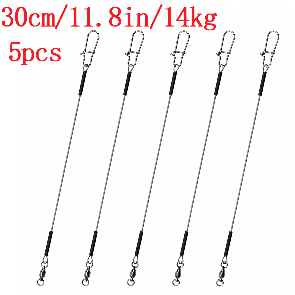 TEMU 5pcs Fish Hook Fishing Anti-bite Thread 49 Strands Anti-bite Thread Rope Wire Stainless Steel String High Carbon Safety Snap Fishing