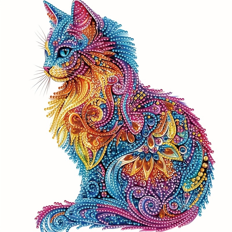 a 5d cute kitten jewelry diamond painting tool kit special shaped   partial inlaid mosaic handicrafts handmade art gifts   decorations unframed canvas wall paintings suitable for bedrooms offices living rooms