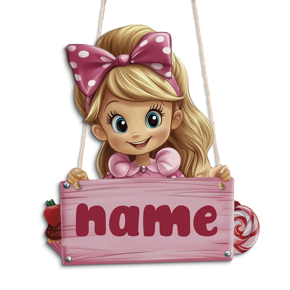 Image of [custom] Putuo Decor 1pc Custom Wooden Hanging Sign Decor, Princess Element, Name, Personalized Wall Art Decoration For Home Room Bedroom, Gift