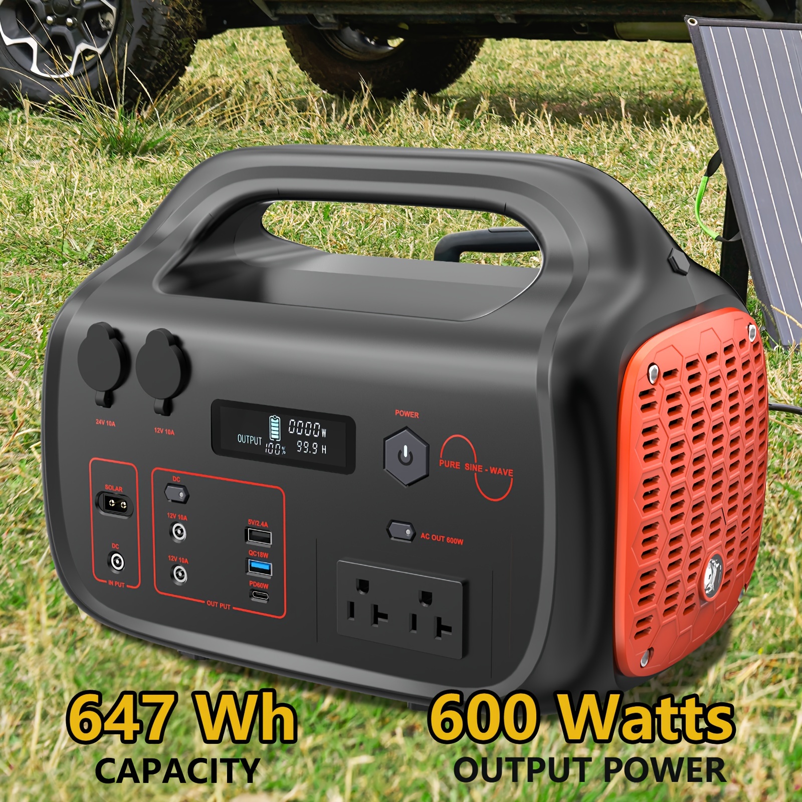 

647wh Solar Generator , Portable Power Station With 60w Usb-c Pd , 120v Pure Sine Wave Ac Outlet Backup Lithium Battery For Outdoors Camping Travel Hunting Home ( 1200w)