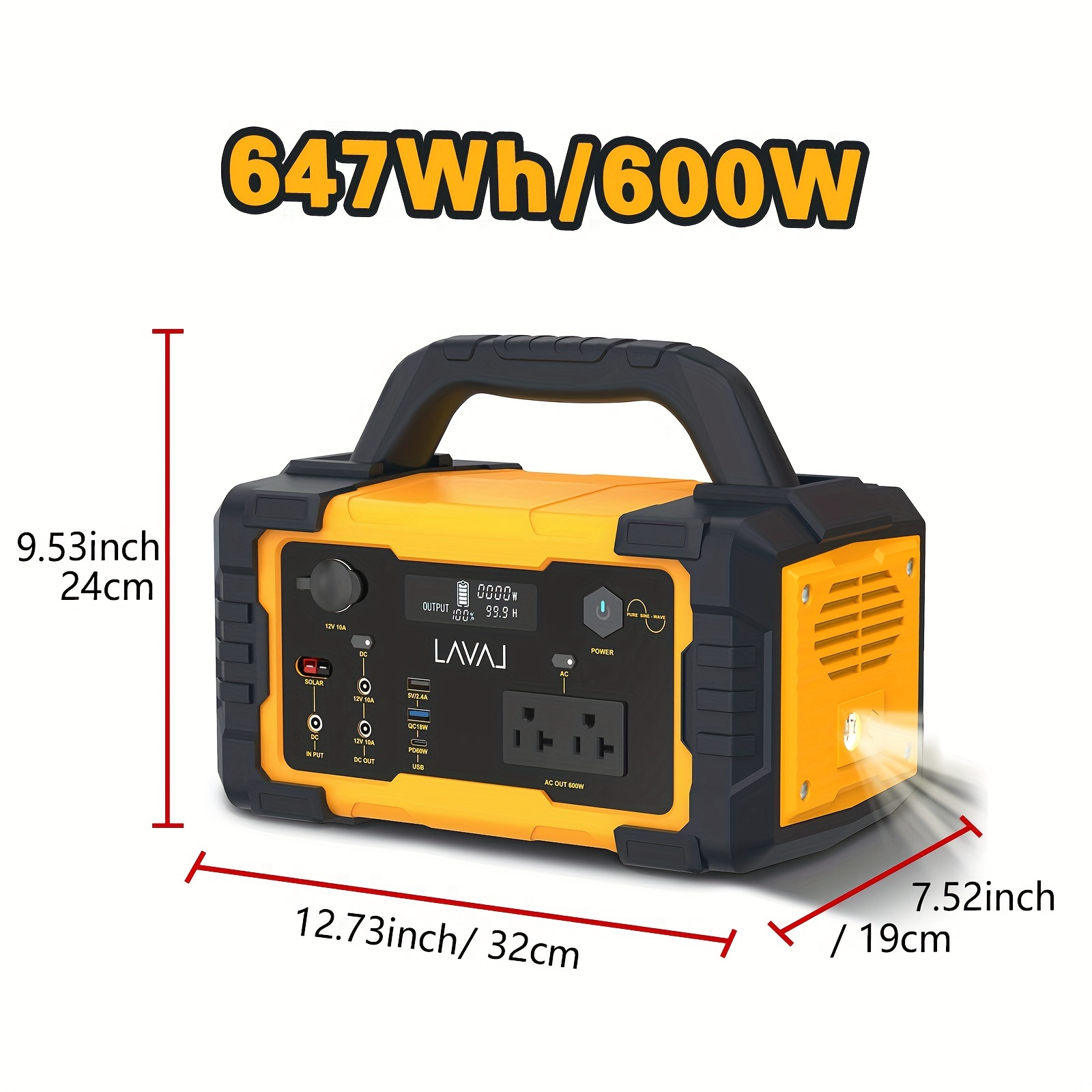 TEMU 600w Portable Power Station With 120v Ac Outlets, 647wh Lithium Battery, Solar & Battery , For Home, Camping, And Emergencies, Portable Charger