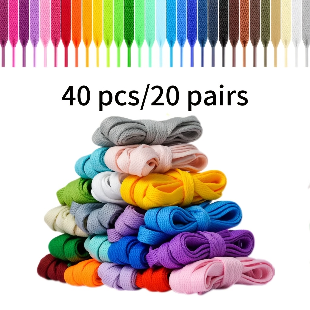 

40pcs/20 Pairs Colorful Flat Shoelaces Set, Polyester And Spandex Sports Laces For Sneakers, , Athletic Shoes, And Boots - , Non-pilling