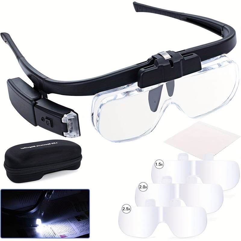 headband magnifying glasses rechargeable hands free head magnifier glasses with 2 led lamp detachable lenses magnifying glass for reading jewelry watch repair craft close work