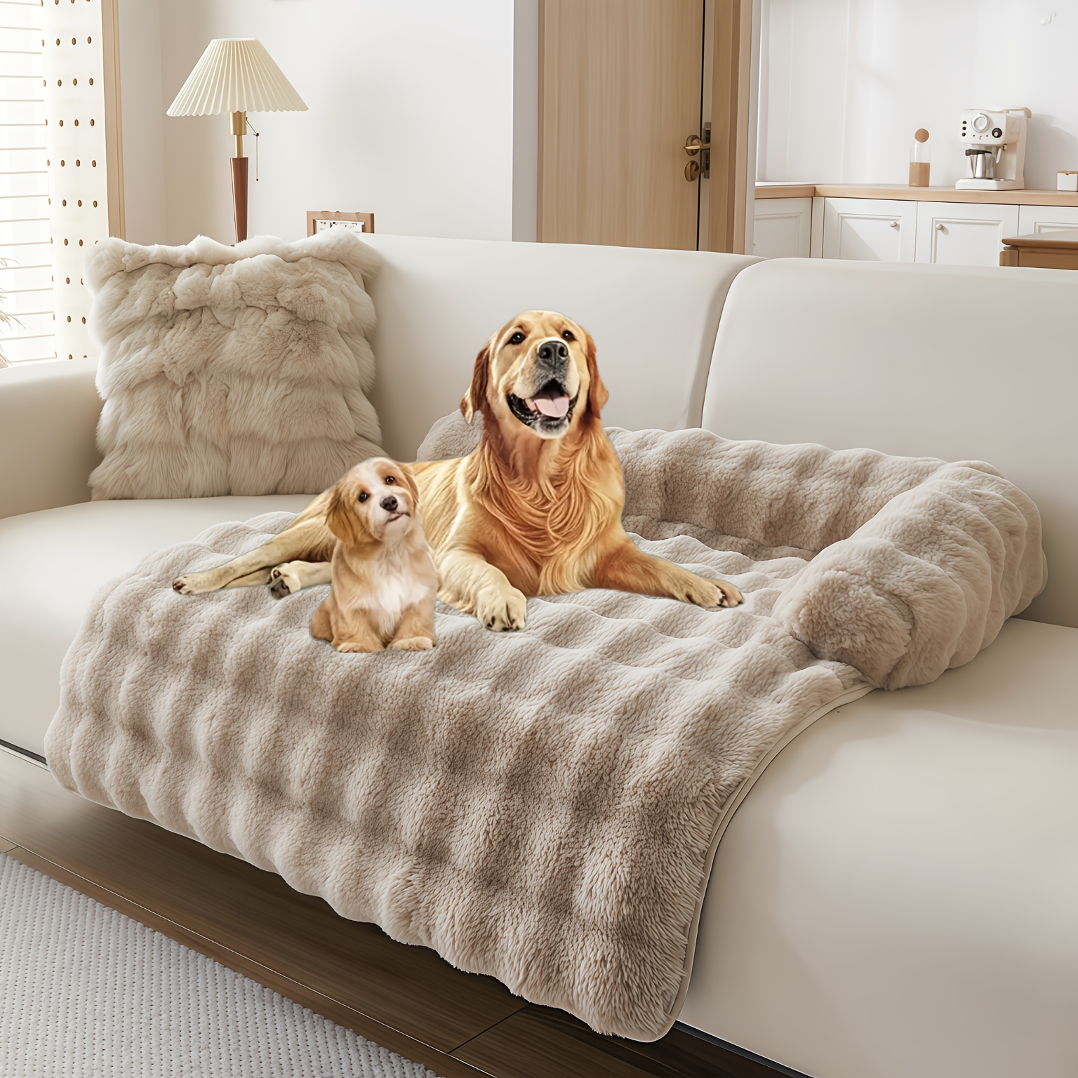 TEMU 1pc Extra Large Plush Dog Bed, Artificial Rabbit Fur, Thick And Warm, , Non-slip Base, Soft Cushion Pet Bed, Suitable For Sofa, Bed, Durable And