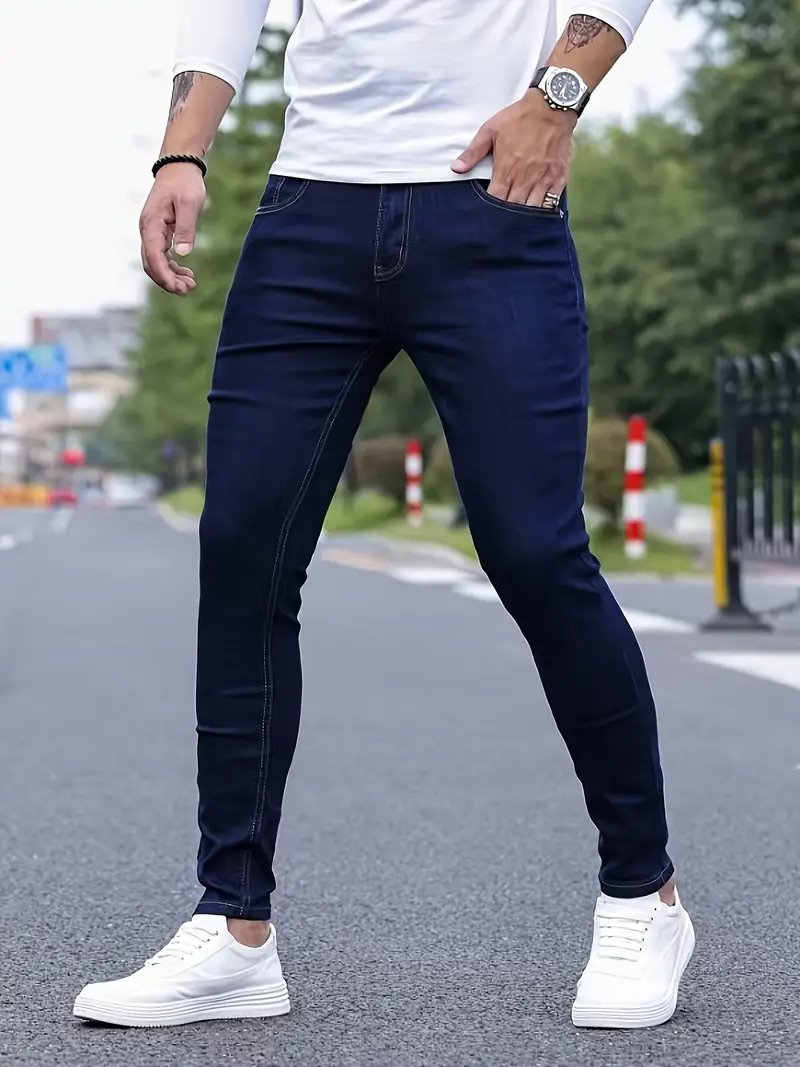 Contrast Stitching Slim Fit Jeans Men's Casual Street Style - Temu Canada