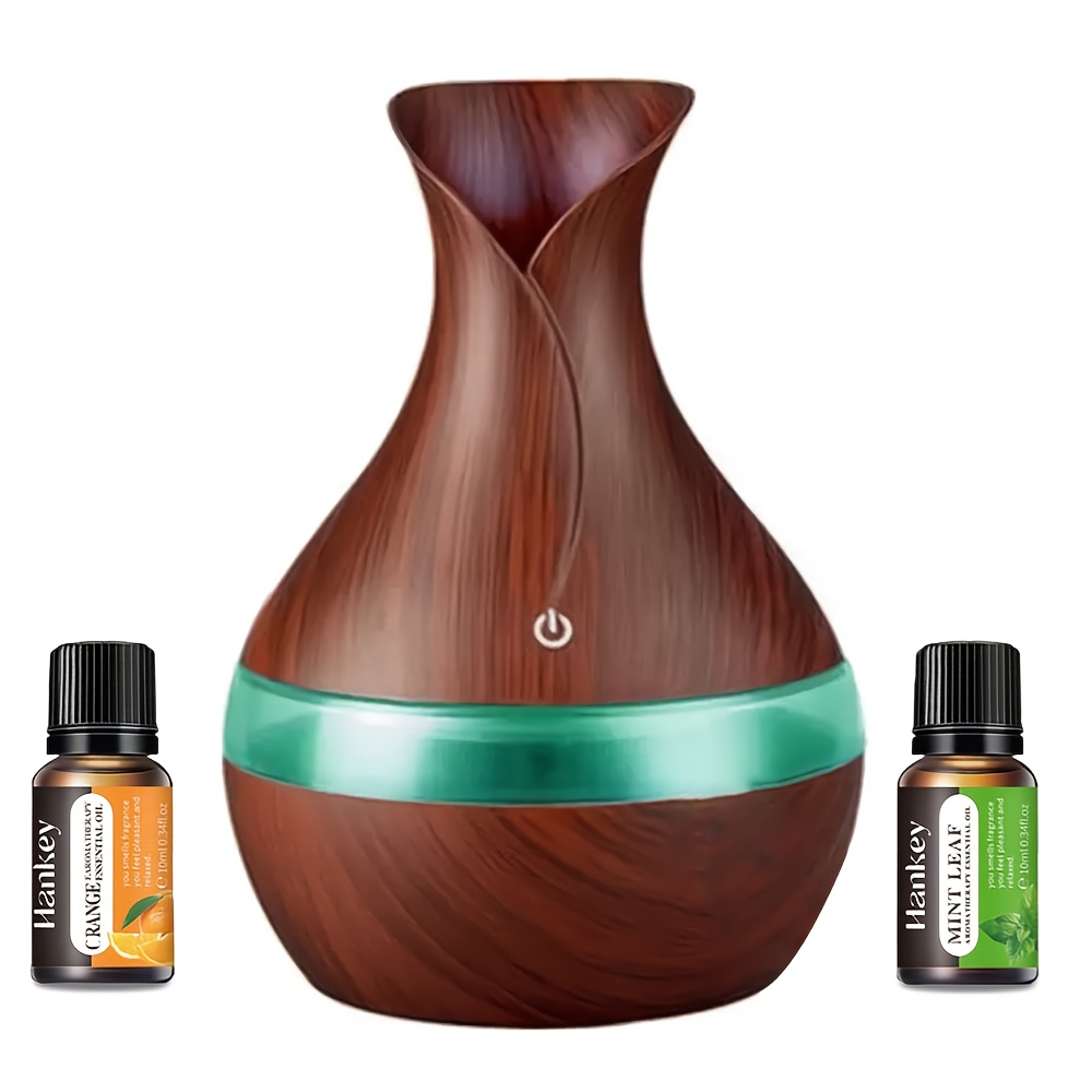 TEMU Ambient, Elegant 10.14oz Wood Grain Lamp & Humidifier - Enhances Air Quality With Soothing Lighting, -, Usb Powered, Any Room With 2 Oils