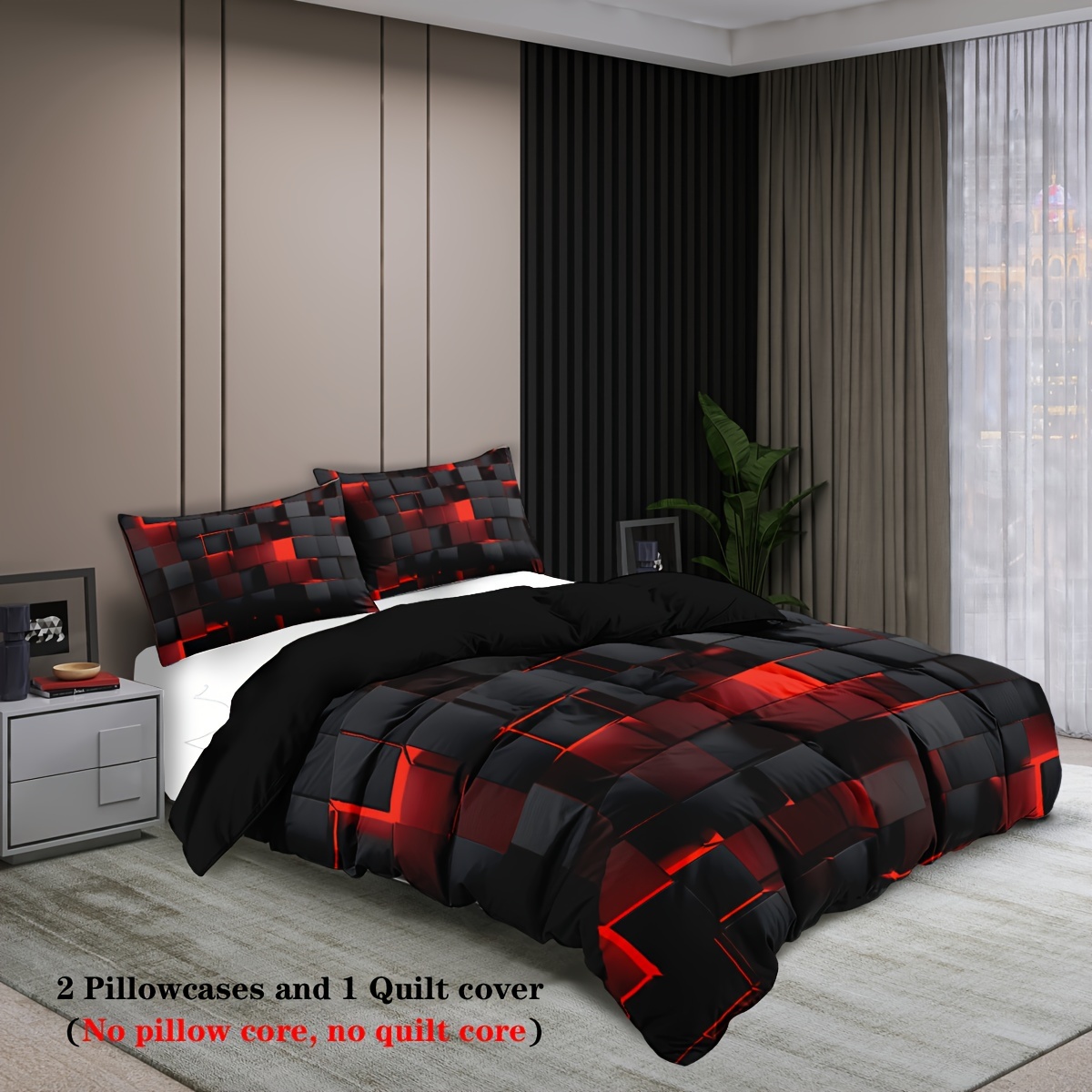 

3- Checkered Duvet Set - Polyester , , And 2 Pillowcases, - Bedding