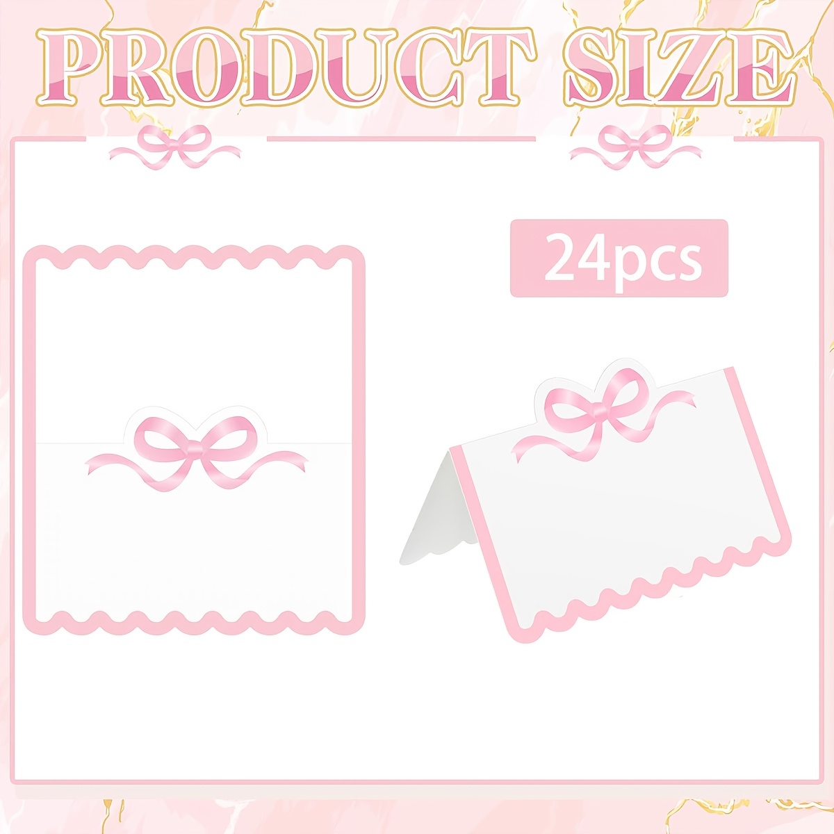 TEMU 24pcs Pink Bow Cards, Adorable Wavy Knot Tent-style Name Cardstock Blank Greeting Seating Labels Party Supplies Set, Party Seating Organizer,