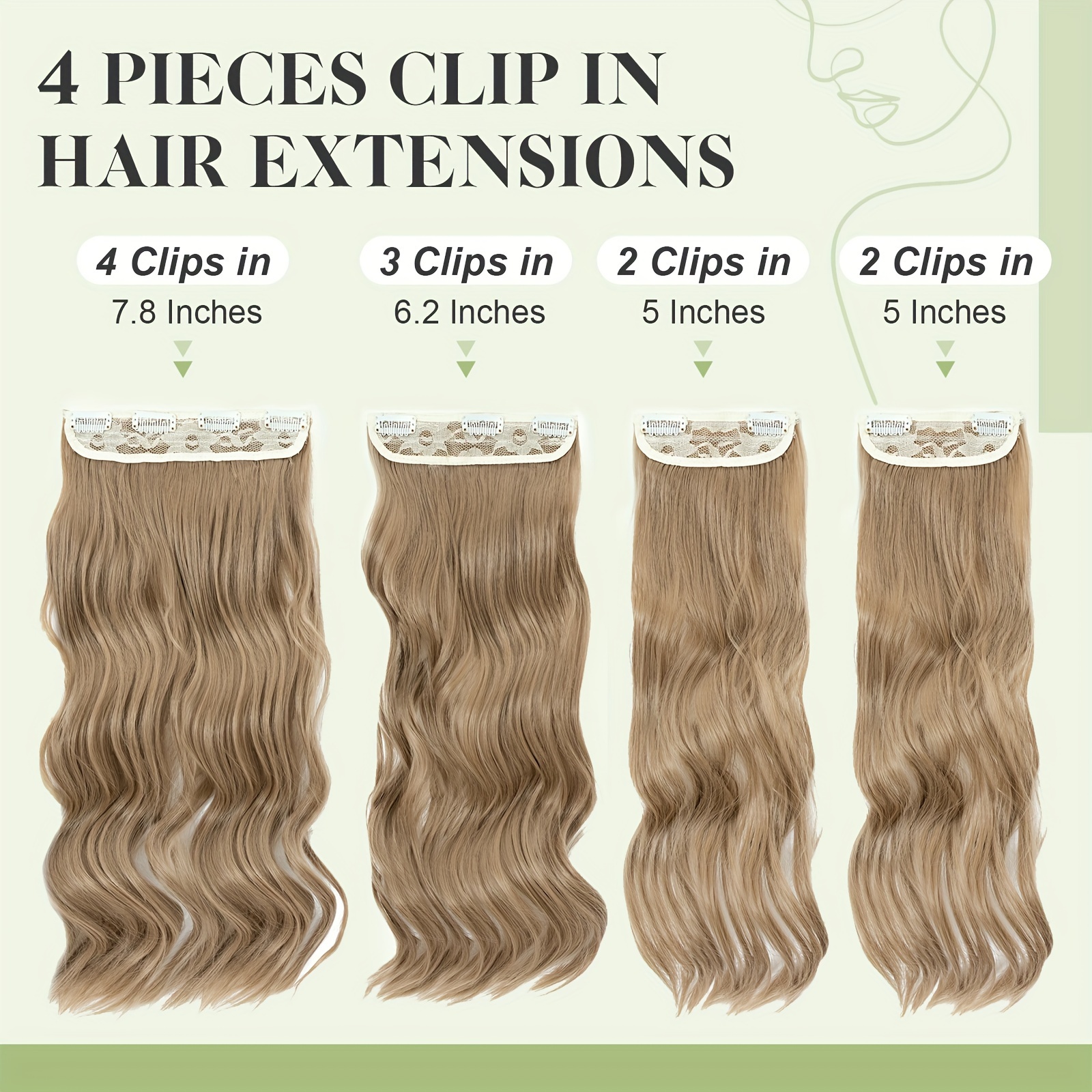 balayage 22 inch clip in hair extensions 4pcs long wavy thick highlighted clip in hairpieces curly synthetic   hair extension for women daily use brown bleach blonde black christmas and halloween gift details 2