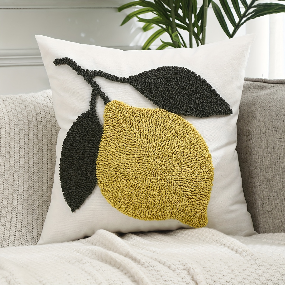 Image of 1pc Lemon Cluster Velvet Decorative Pillow Cover Summer Sailboat Canvas Embroidery Living Room Sofa Decoration