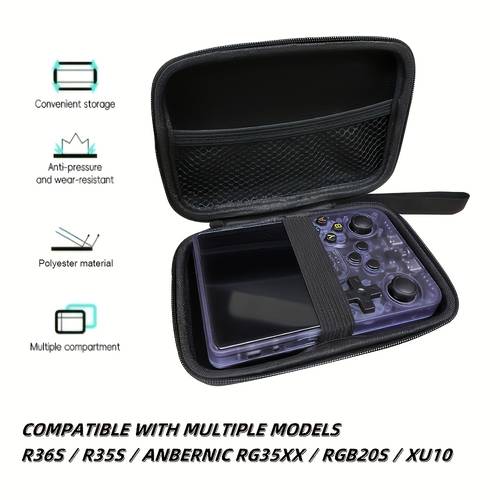 item picture eva hard shell case for r35 r36s handheld game console portable and compact game additions storage mesh pocket stylish hard shell secure zipper closure perfect gift for christmas or thanksgiving game console storage case