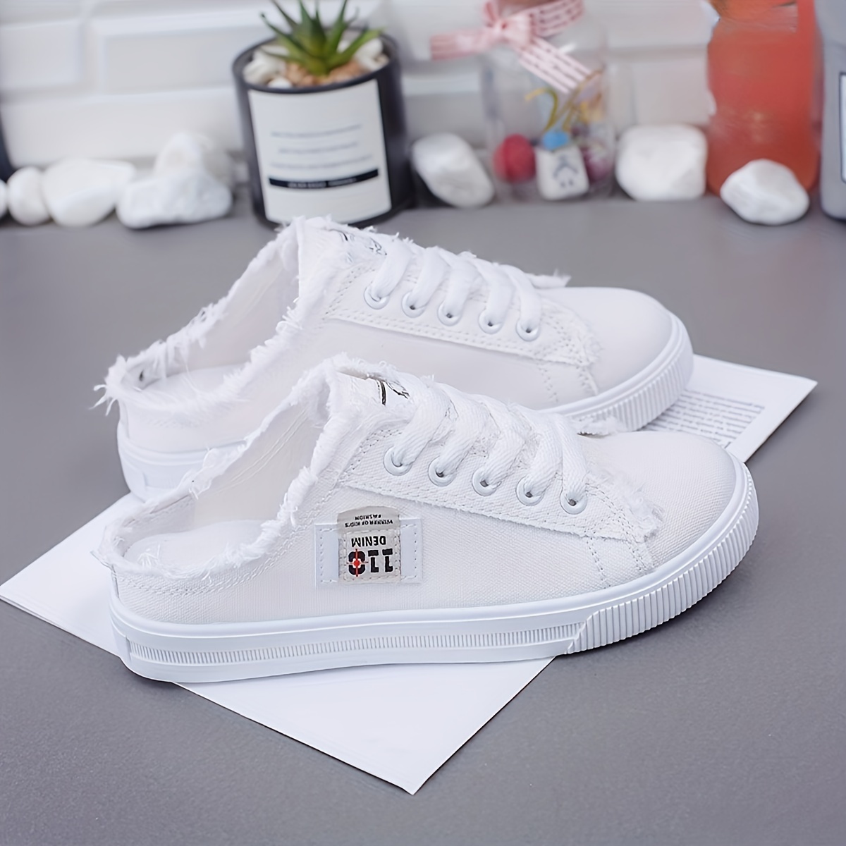 

Women's Simple Canvas Shoes, Casual Lace Up Mule Sneakers, Women's Comfortable Outdoor Shoes